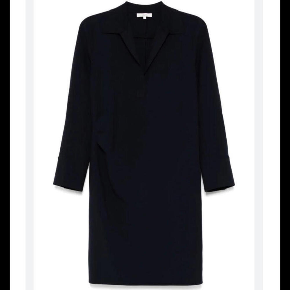VINCE black collared v neck long sleeve mini sheath dress